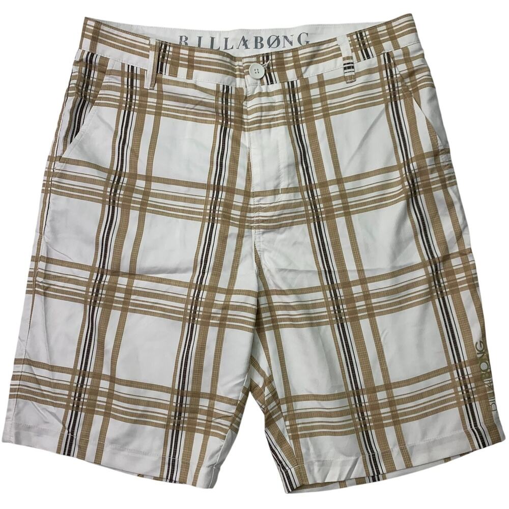 NWT Billabong Mens Sz 33 Boardshorts Hybrid Chino Tan White Plaid Preppy Swim